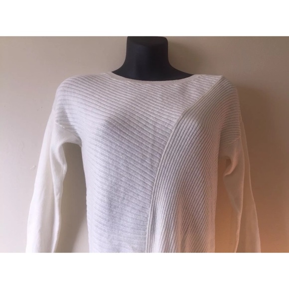 Express High Low Hem Ribbed Tunic Sweater Cream XS - Picture 2 of 3